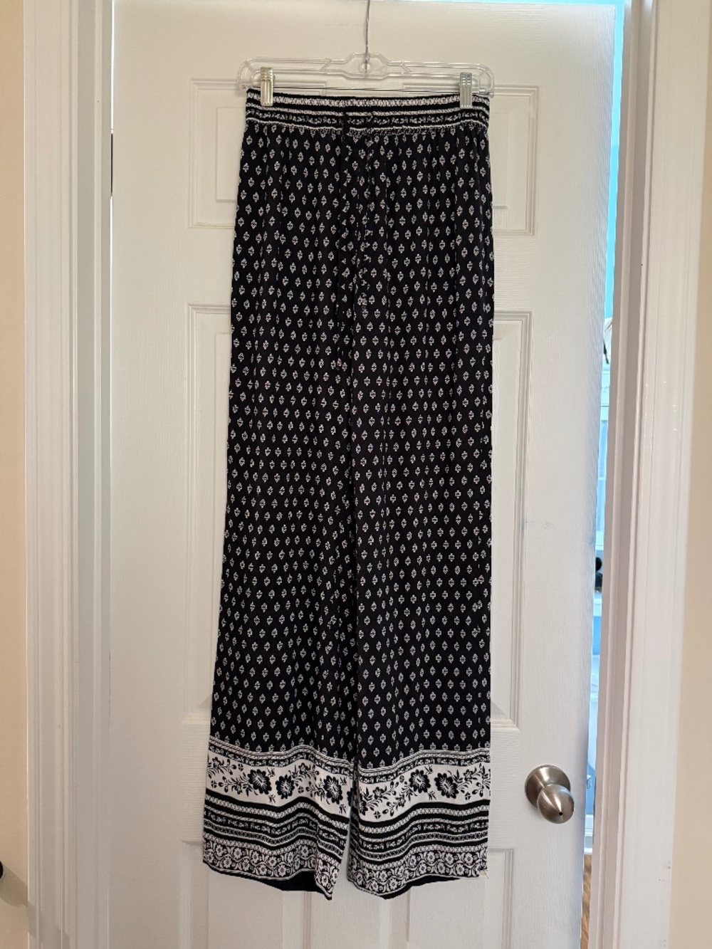Paradise USA Black & White Drawstring Pants Abstract Floral Boho Size L